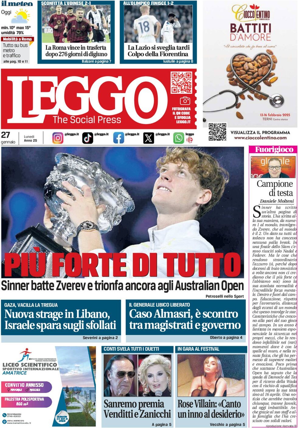 Prima-pagina-leggo-edizione-di-oggi-27-01-2025