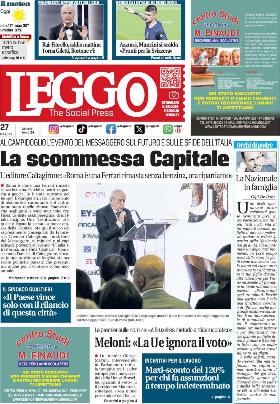 Prima-pagina-leggo-edizione-di-oggi-27-06-2024