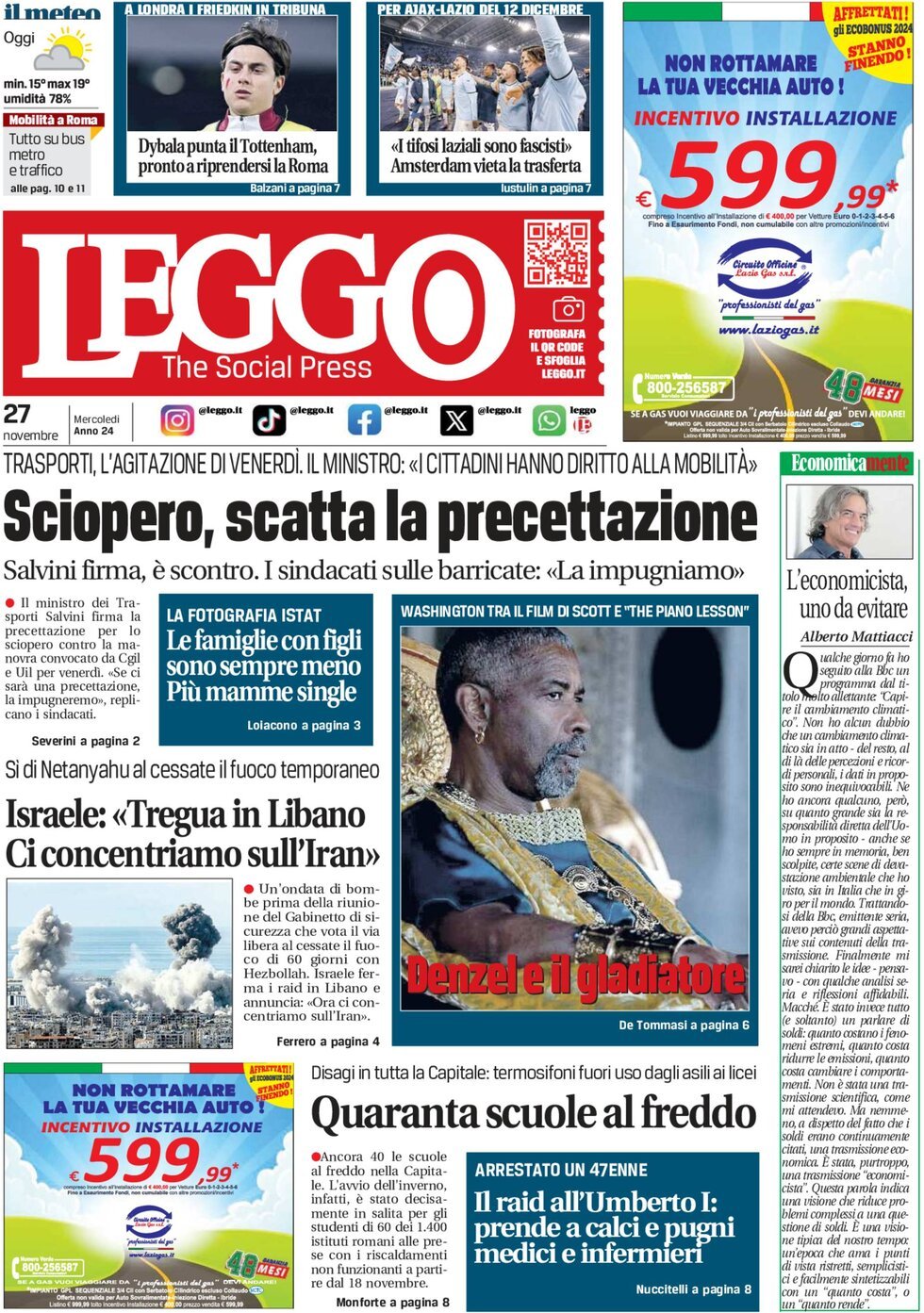 Prima-pagina-leggo-edizione-di-oggi-27-11-2024