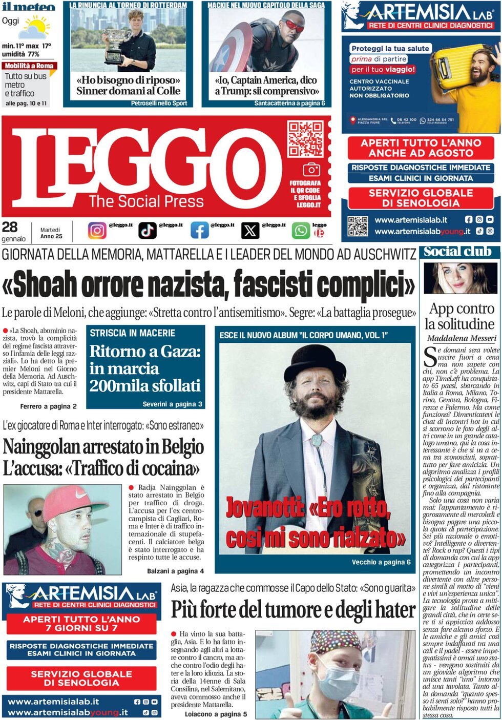 Prima-pagina-leggo-edizione-di-oggi-28-01-2025