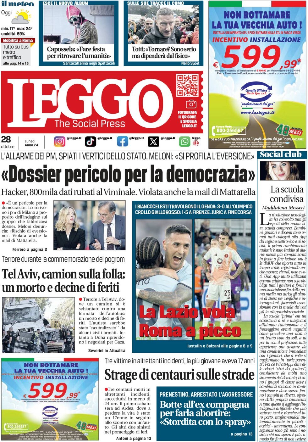 Prima-pagina-leggo-edizione-di-oggi-28-10-2024