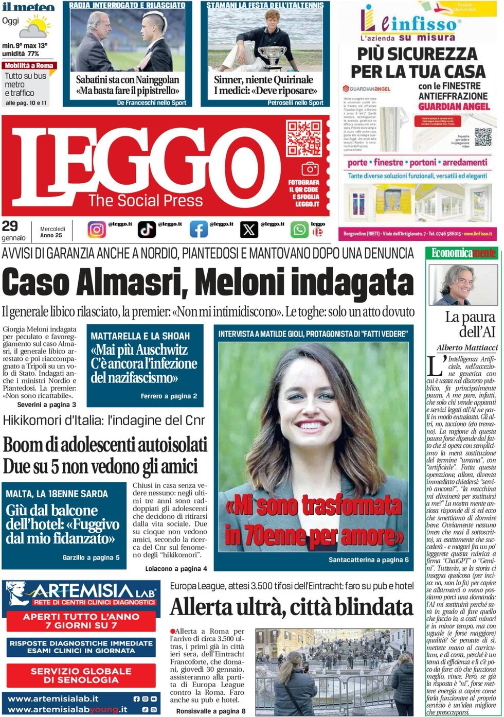 Prima-pagina-leggo-edizione-di-oggi-29-01-2025