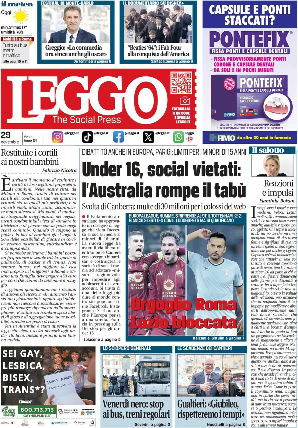 Prima-pagina-leggo-edizione-di-oggi-29-11-2024