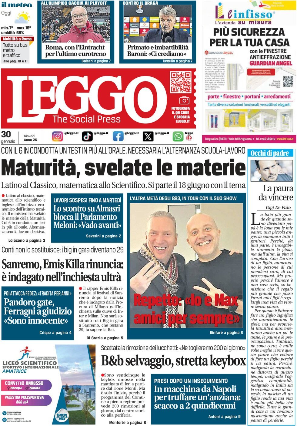 Prima-pagina-leggo-edizione-di-oggi-30-01-2025