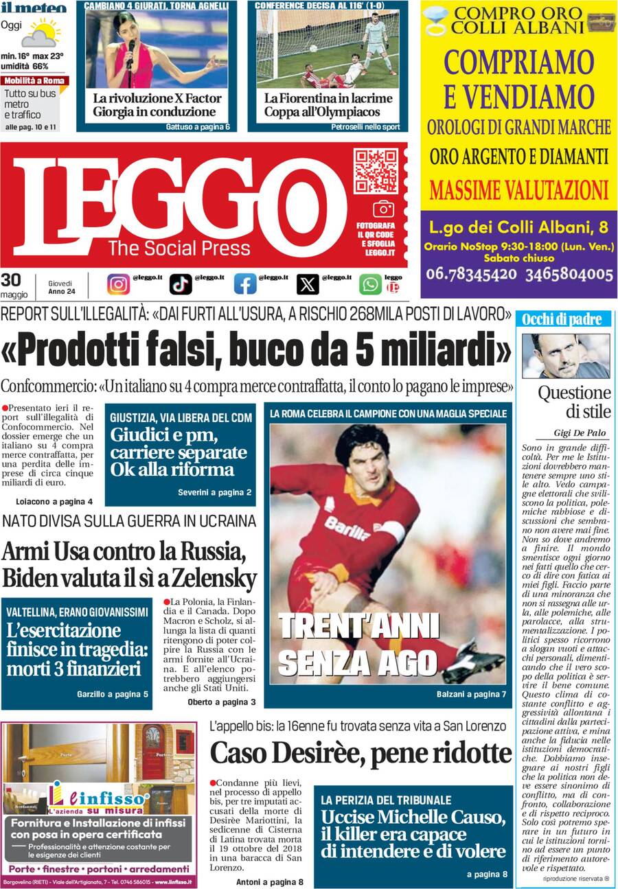 Prima-pagina-leggo-edizione-di-oggi-30-05-2024