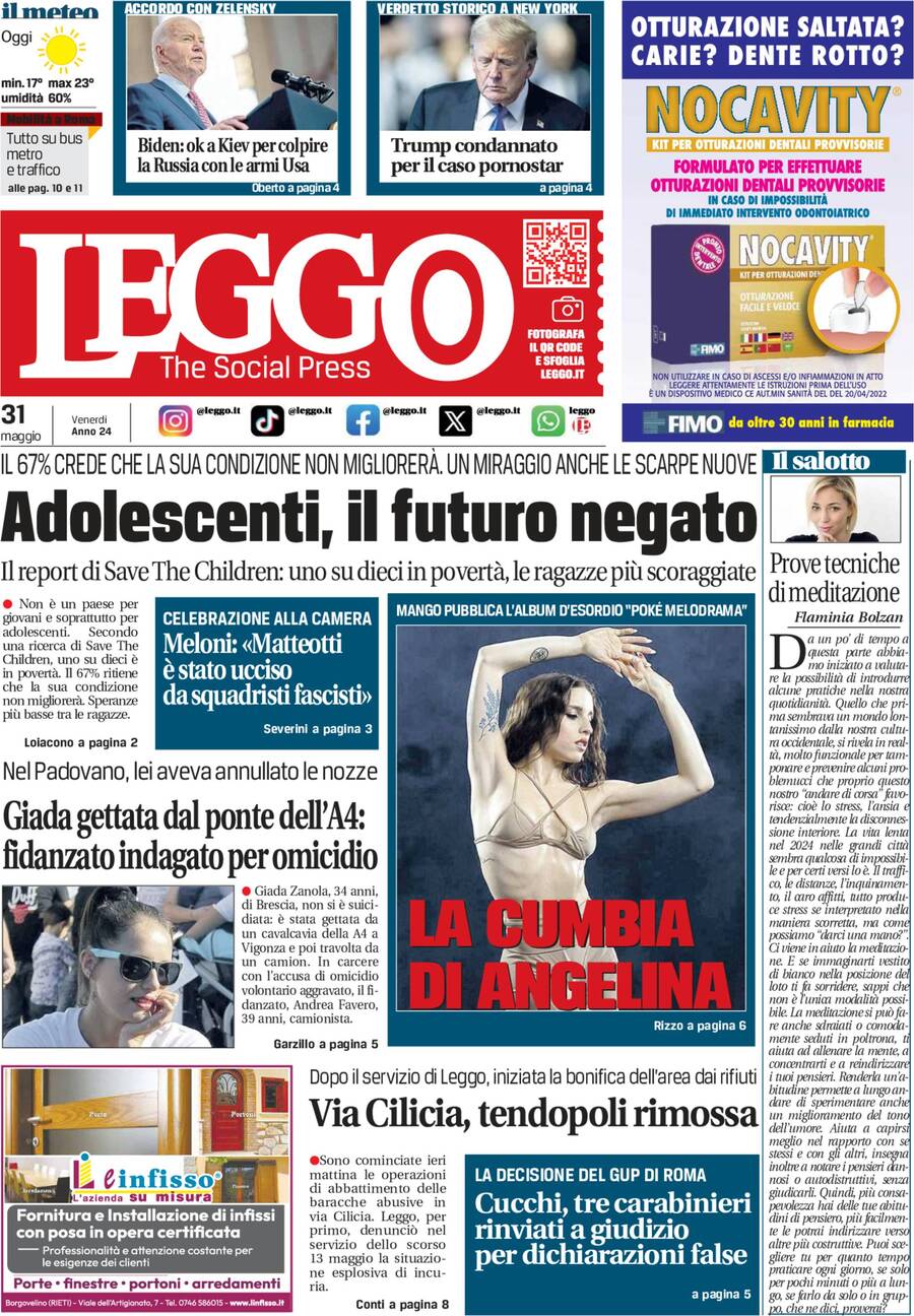 Prima-pagina-leggo-edizione-di-oggi-31-05-2024