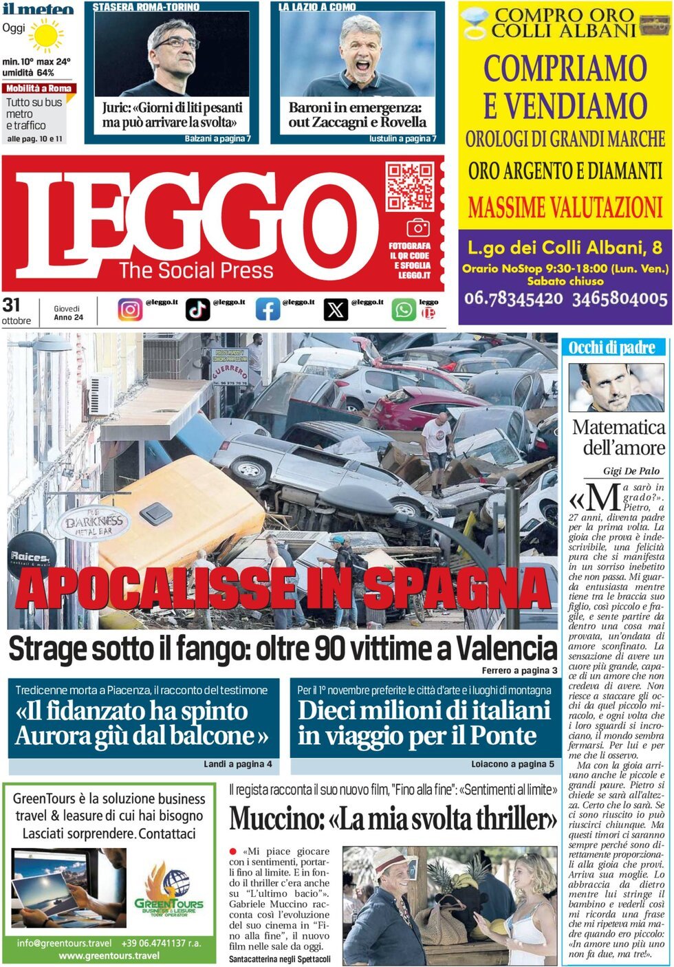 Prima-pagina-leggo-edizione-di-oggi-31-10-2024