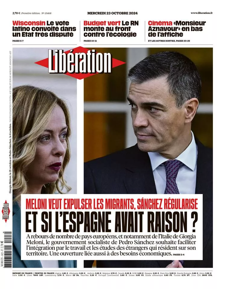 Prima-pagina-liberation-oggi-edizione-di-oggi-23-10-2024