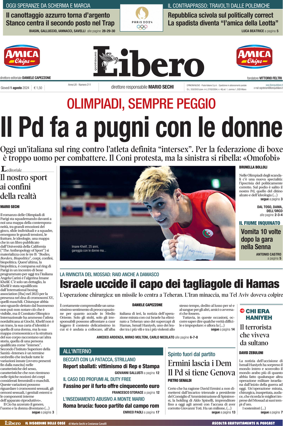 Prima-pagina-libero-edizione-di-oggi-01-08-2024