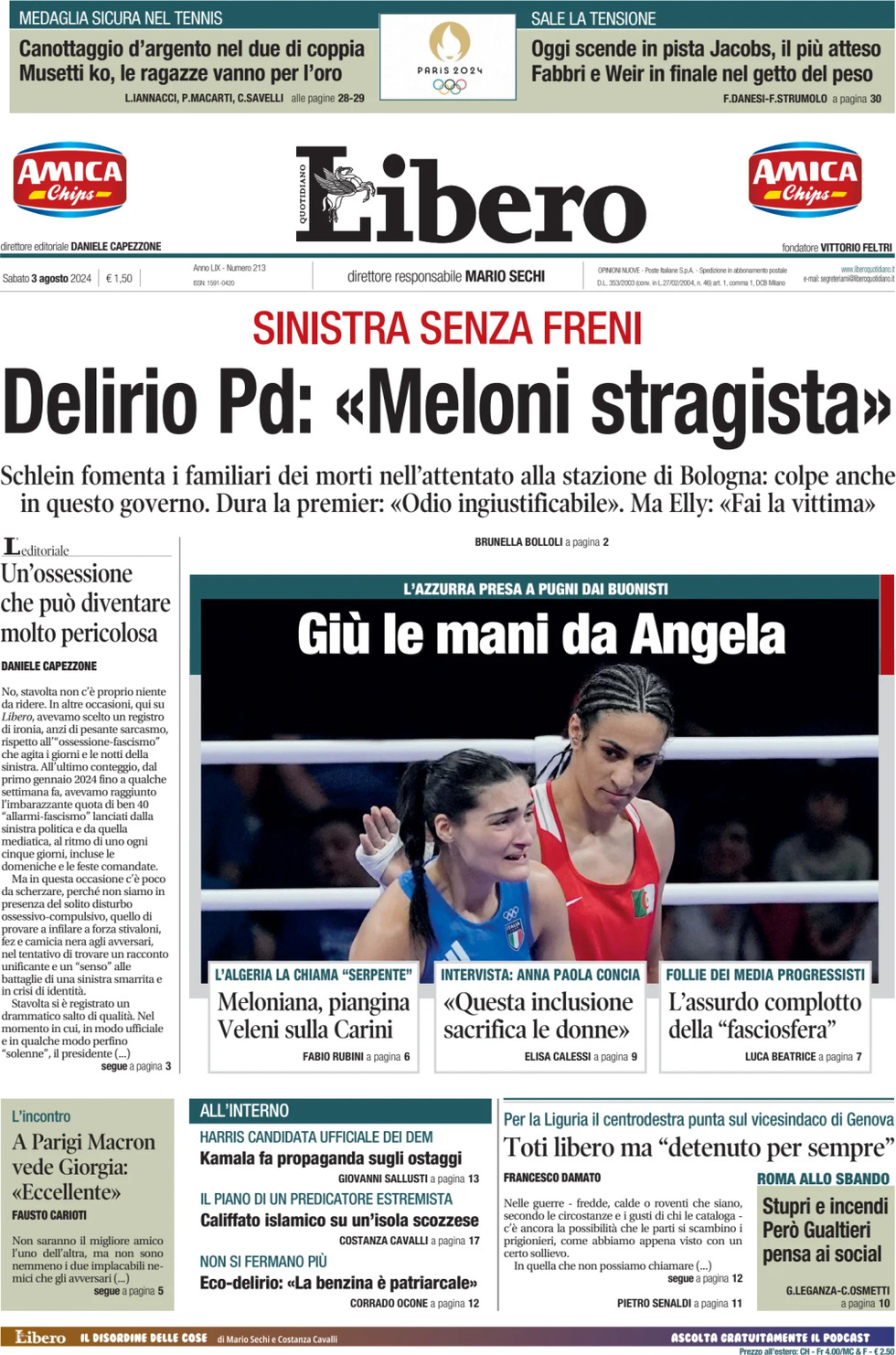 Prima-pagina-libero-edizione-di-oggi-03-08-2024