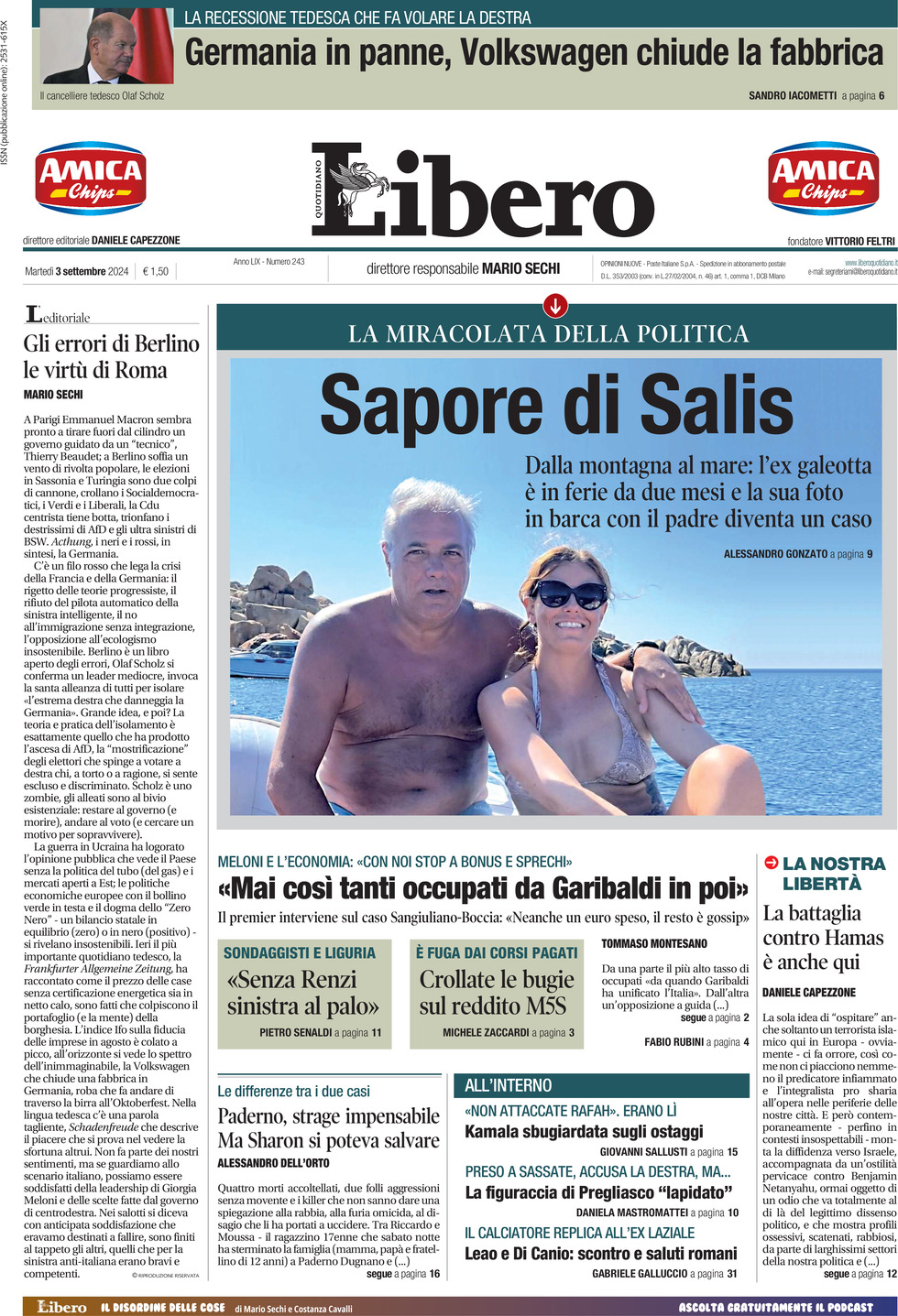 Prima-pagina-libero-edizione-di-oggi-03-09-2024