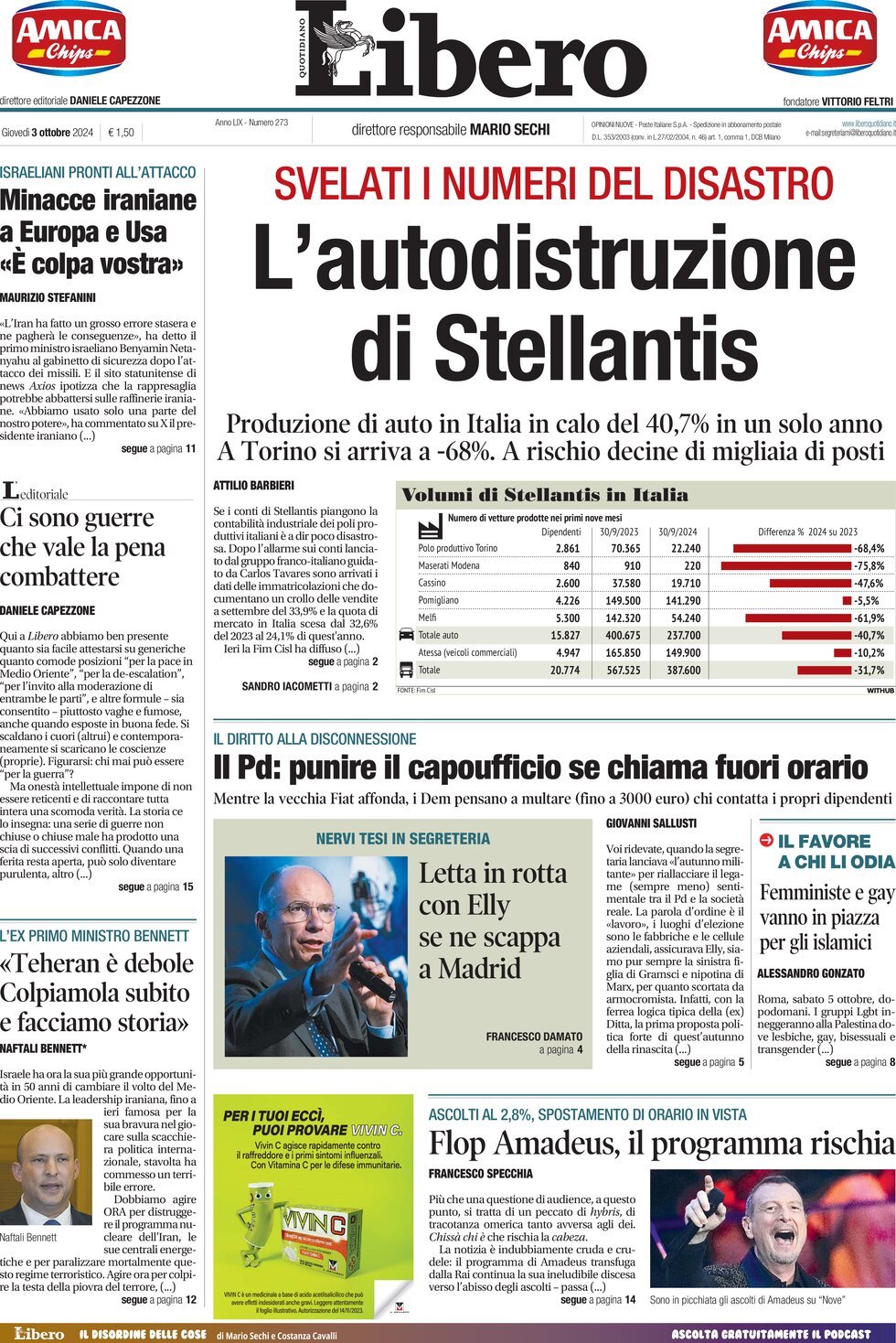 Prima-pagina-libero-edizione-di-oggi-03-10-2024