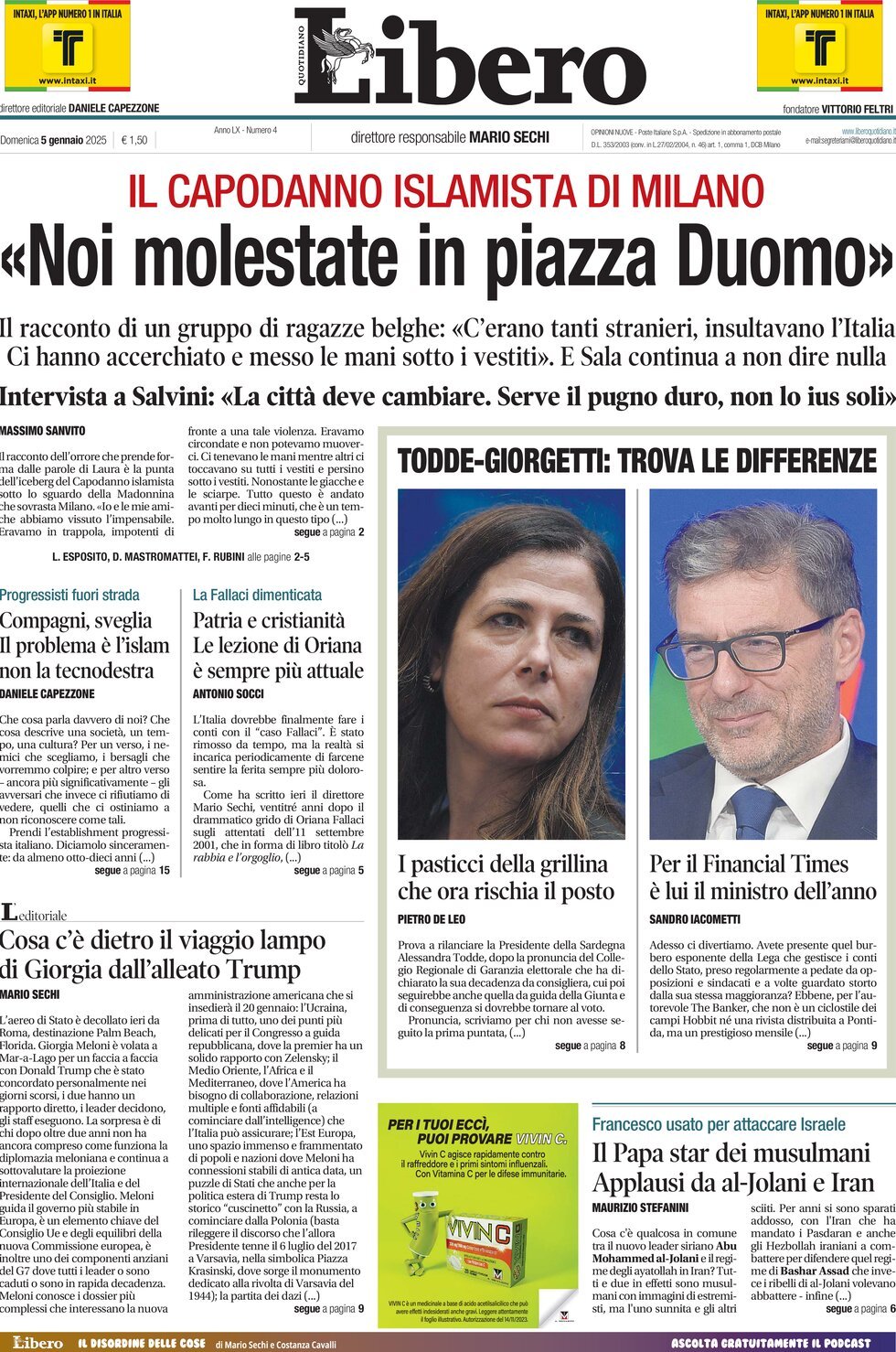 Prima-pagina-libero-edizione-di-oggi-05-01-2025