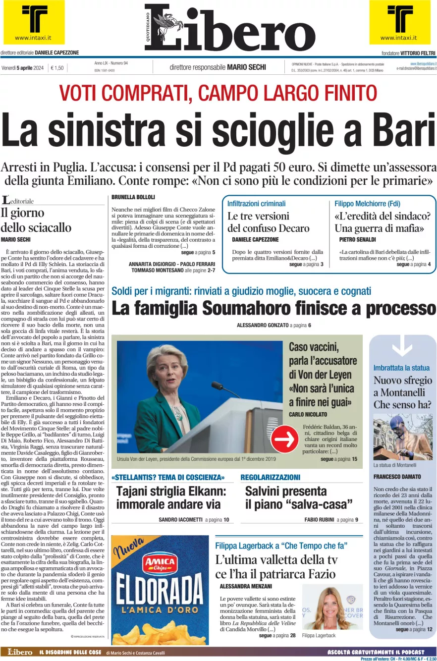 Prima-pagina-libero-edizione-di-oggi-05-04-2024