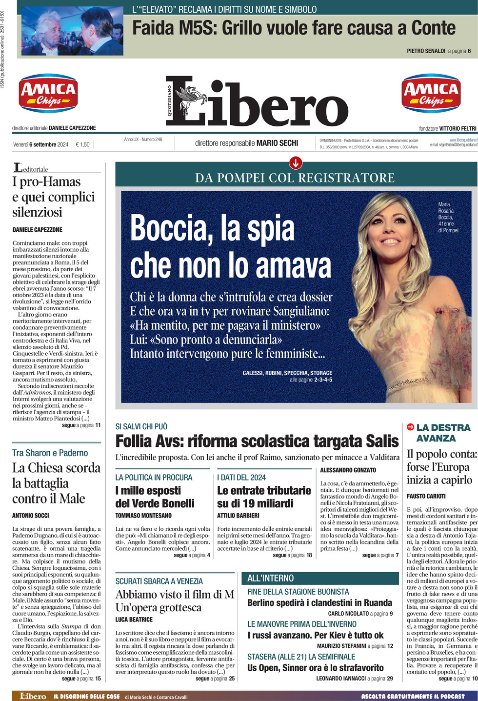 Prima-pagina-libero-edizione-di-oggi-06-09-2024