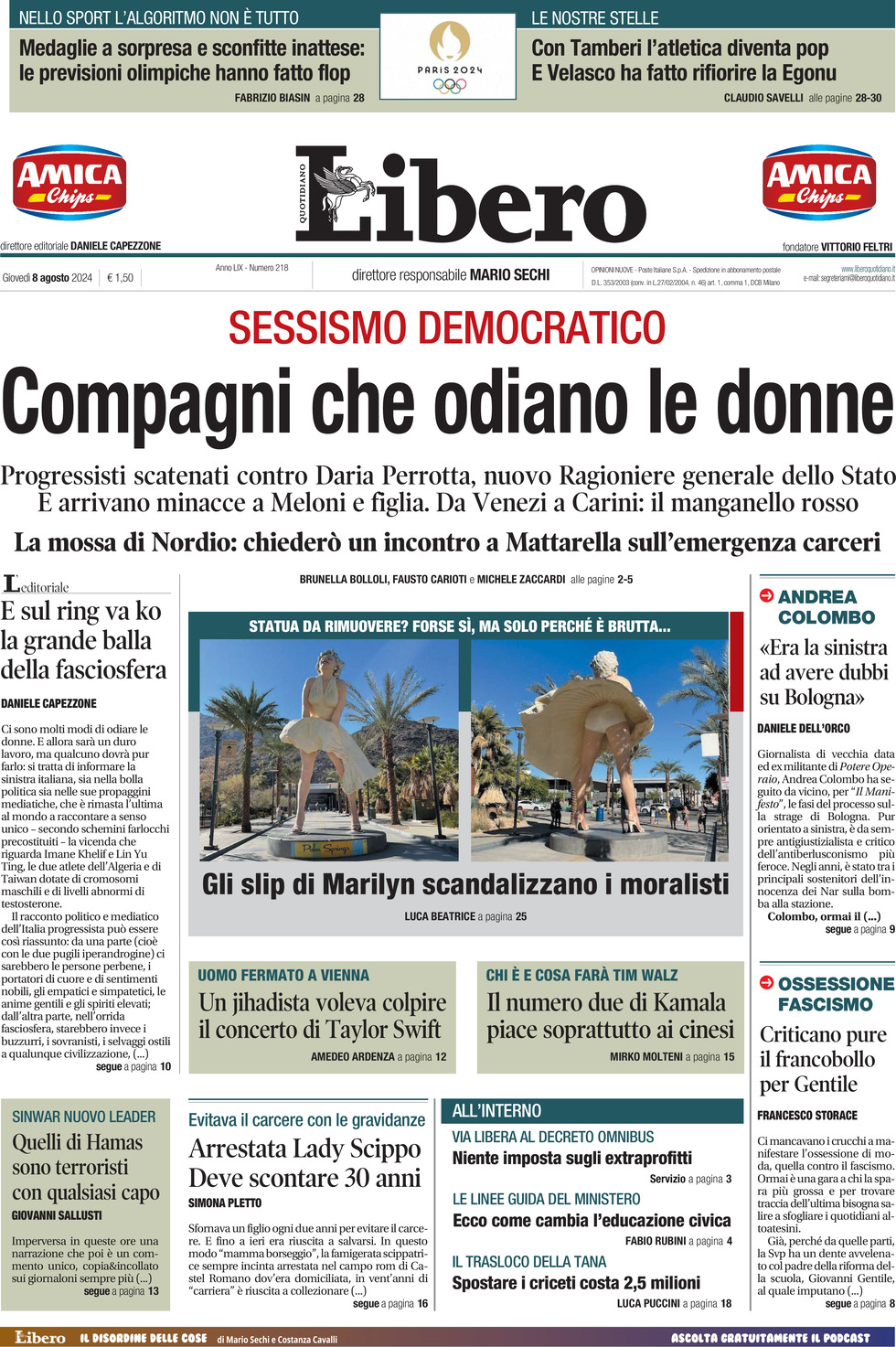 Prima-pagina-libero-edizione-di-oggi-08-08-2024