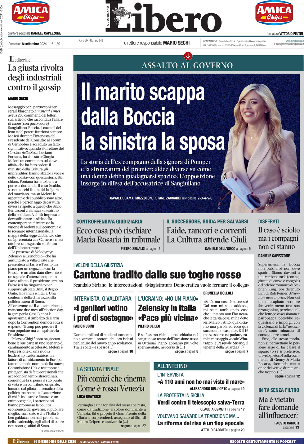 Prima-pagina-libero-edizione-di-oggi-08-09-2024