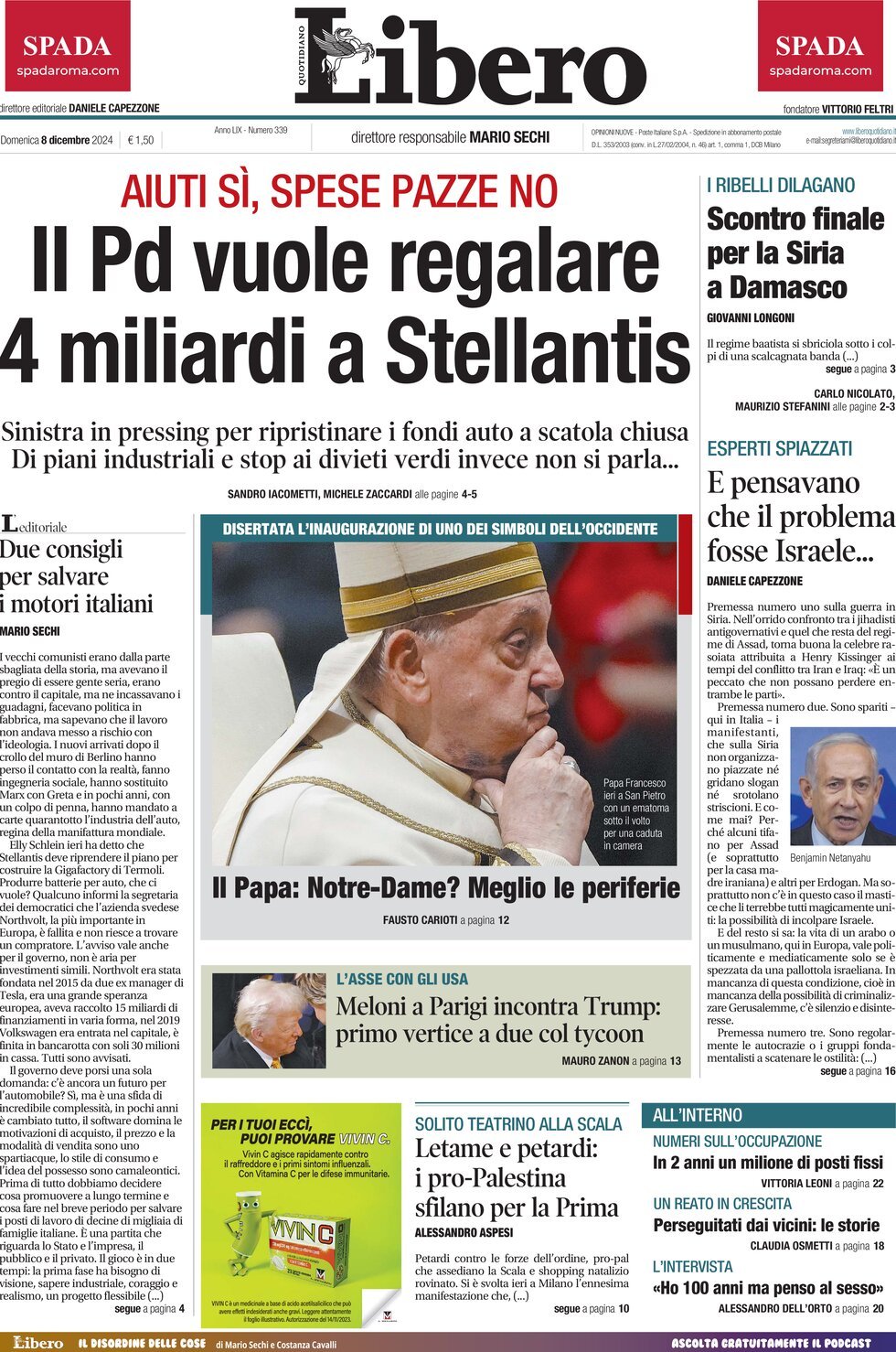 Prima-pagina-libero-edizione-di-oggi-08-12-2024