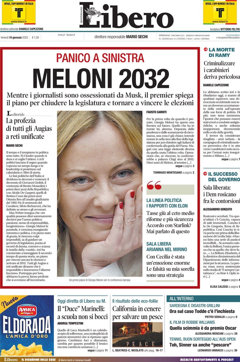 Prima-pagina-libero-edizione-di-oggi-10-01-2025