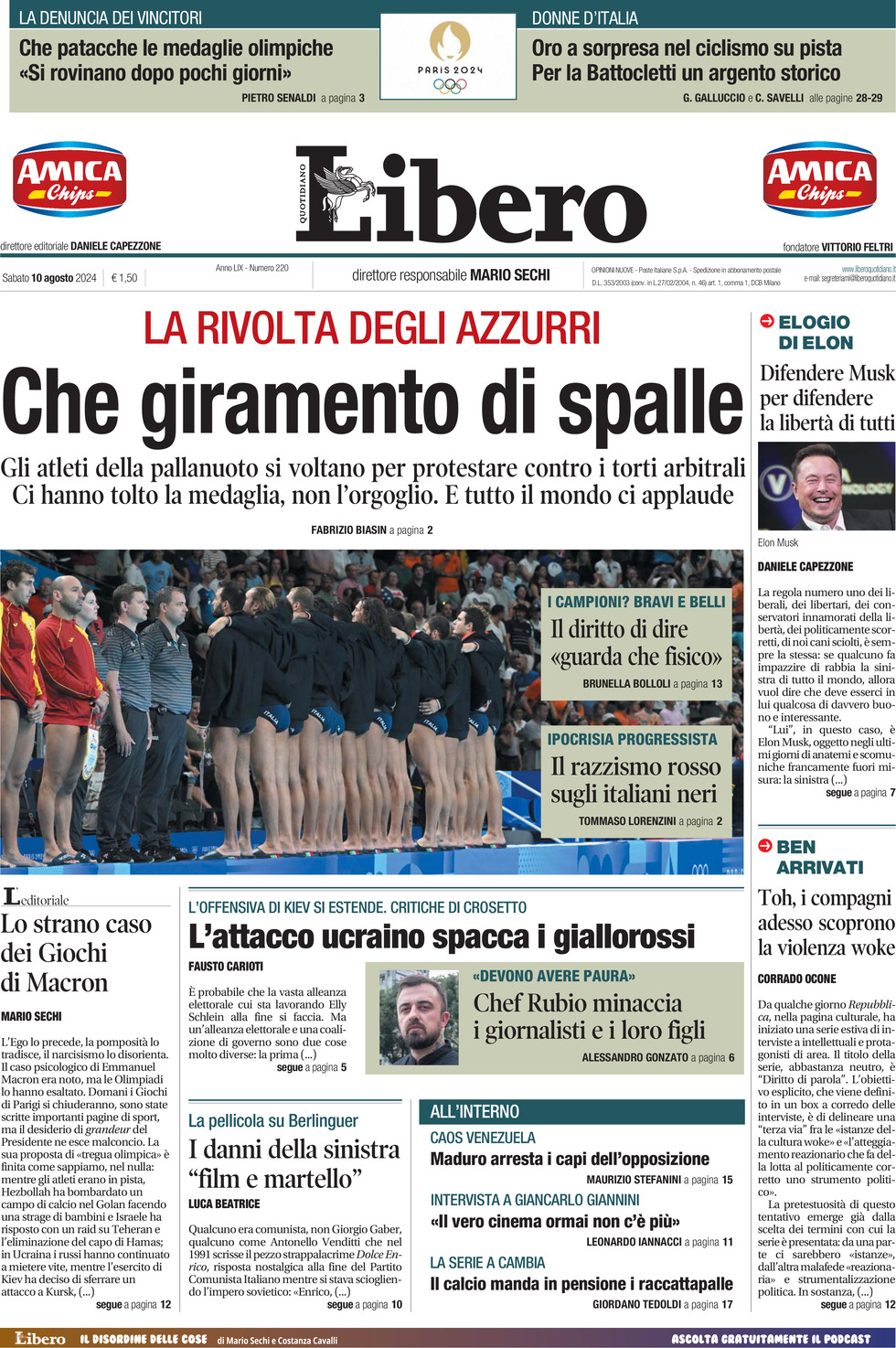 Prima-pagina-libero-edizione-di-oggi-10-08-2024