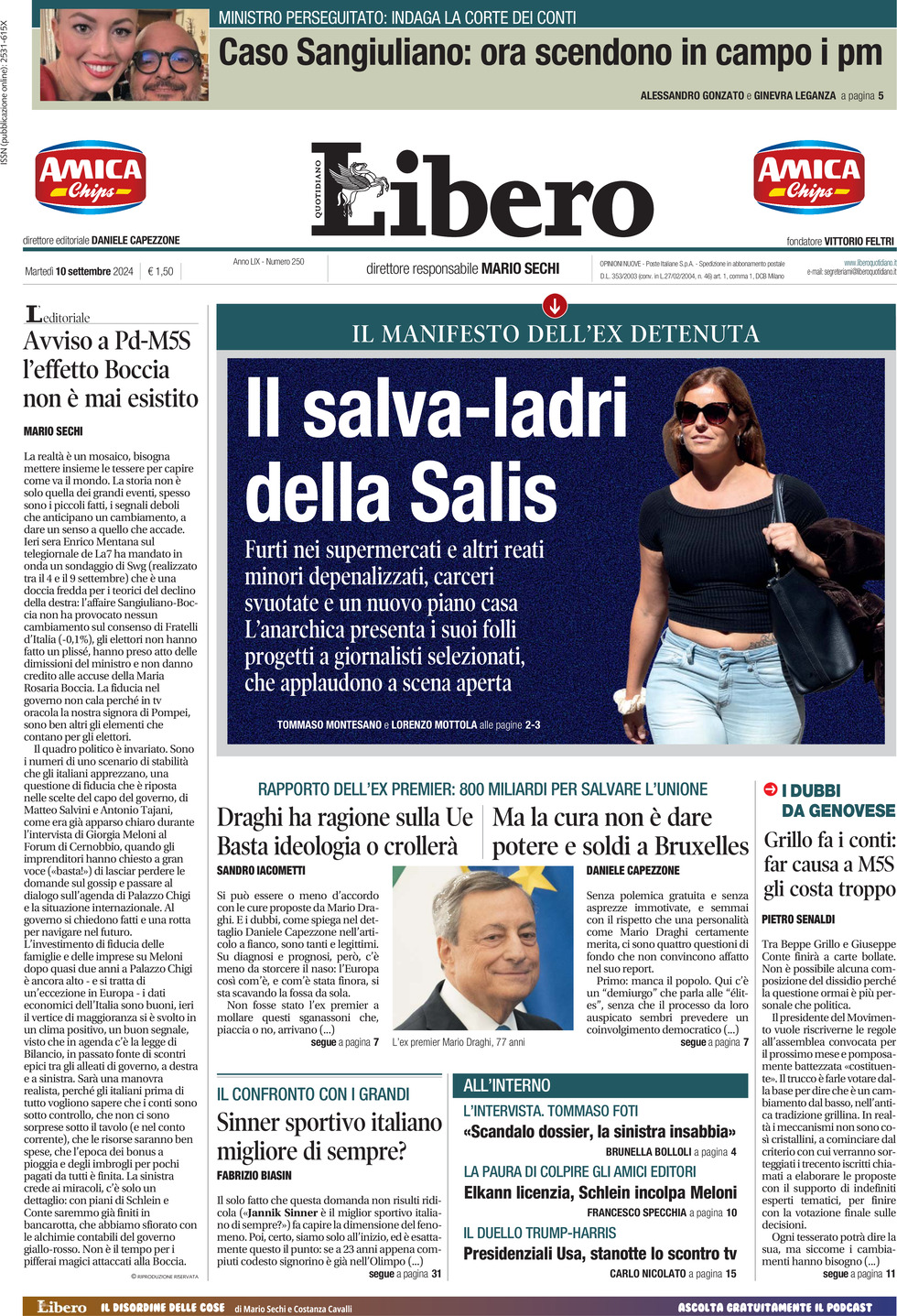 Prima-pagina-libero-edizione-di-oggi-10-09-2024