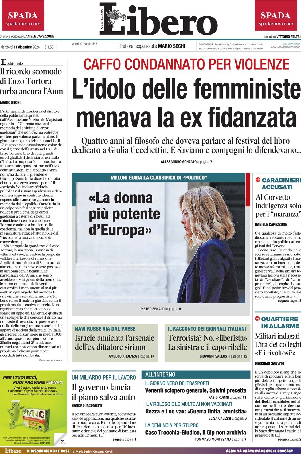 Prima-pagina-libero-edizione-di-oggi-11-12-2024