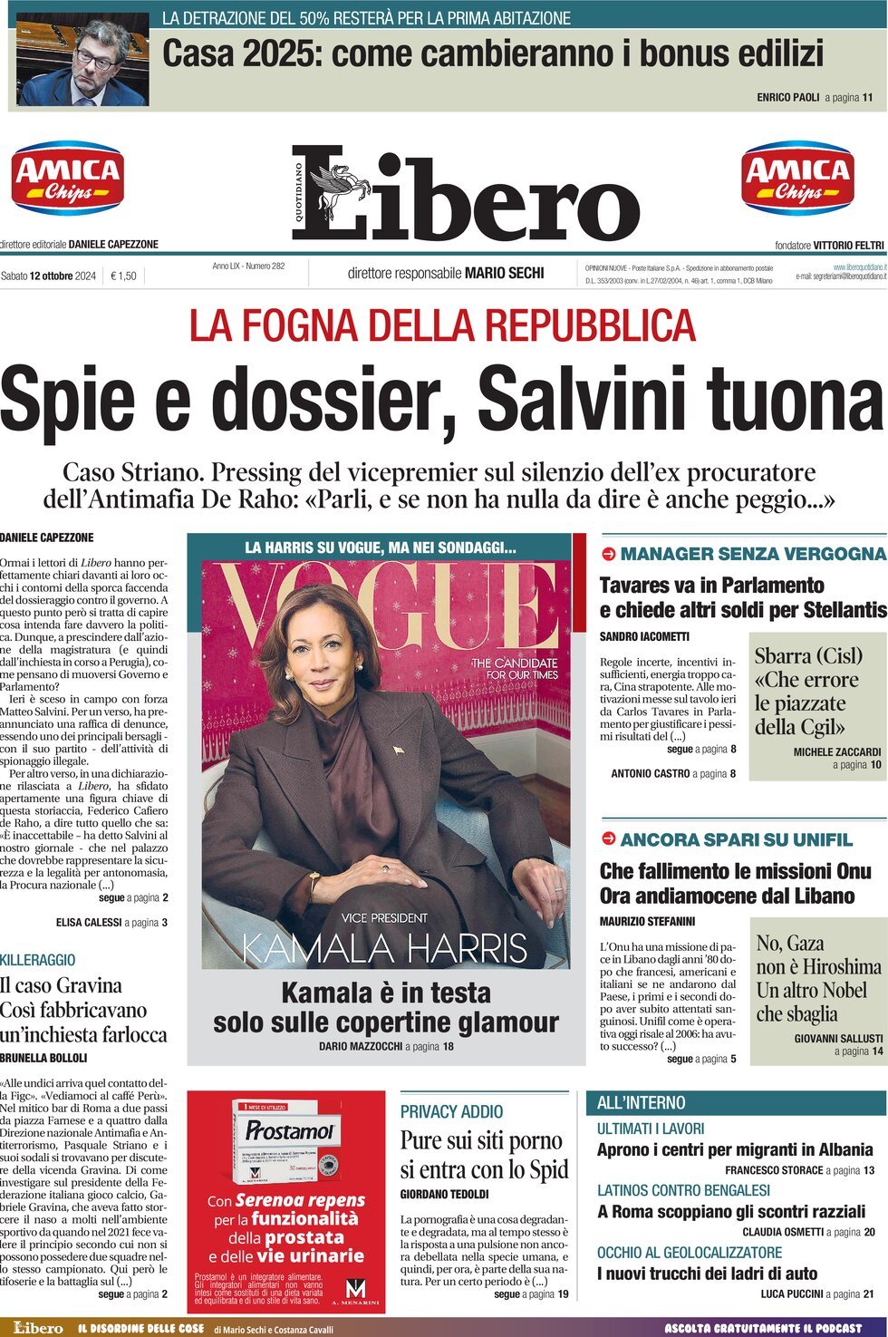 Prima-pagina-libero-edizione-di-oggi-12-10-2024