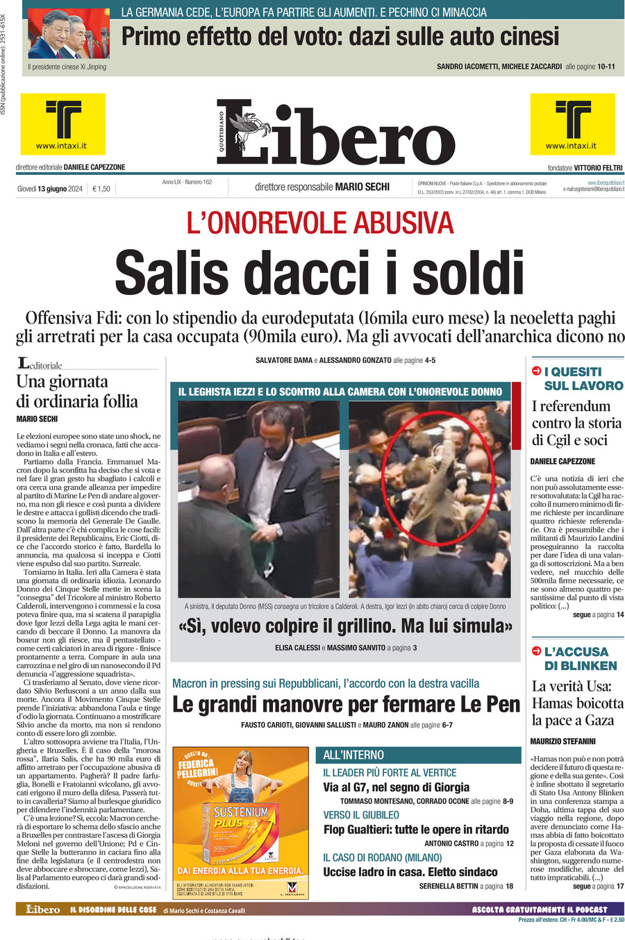 Prima-pagina-libero-edizione-di-oggi-13-06-2024