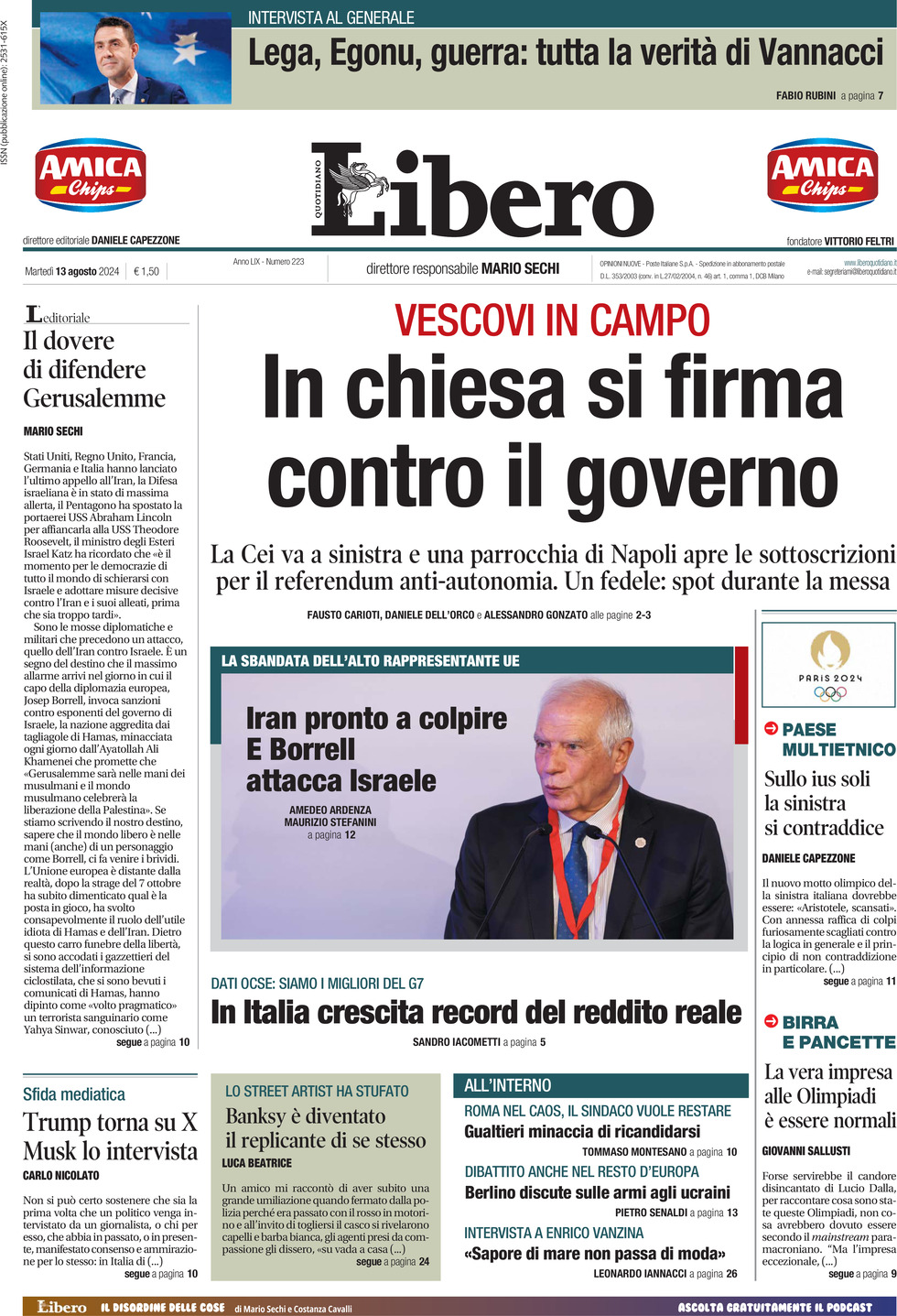 Prima-pagina-libero-edizione-di-oggi-13-08-2024