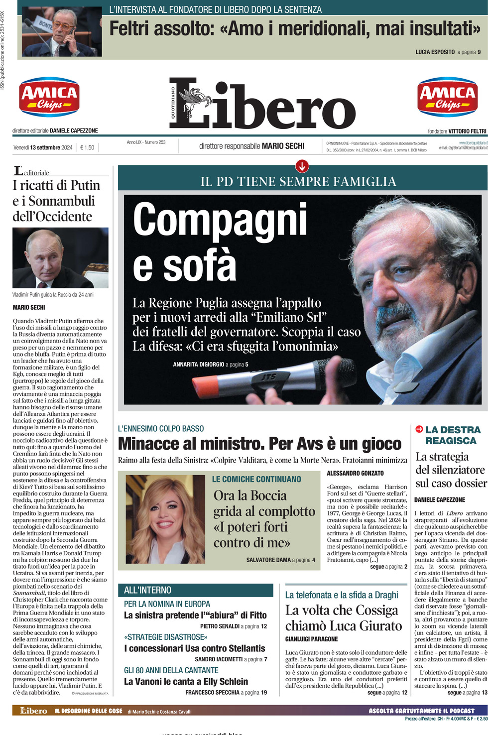 Prima-pagina-libero-edizione-di-oggi-13-09-2024