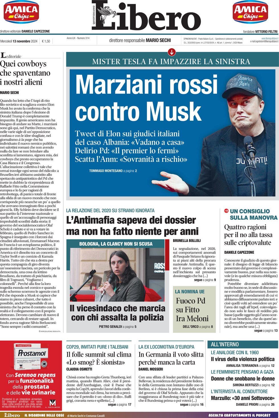 Prima-pagina-libero-edizione-di-oggi-13-11-2024