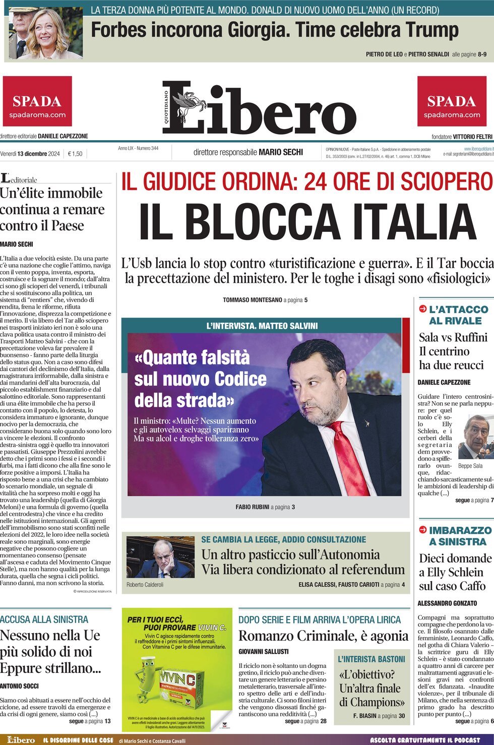 Prima-pagina-libero-edizione-di-oggi-13-12-2024