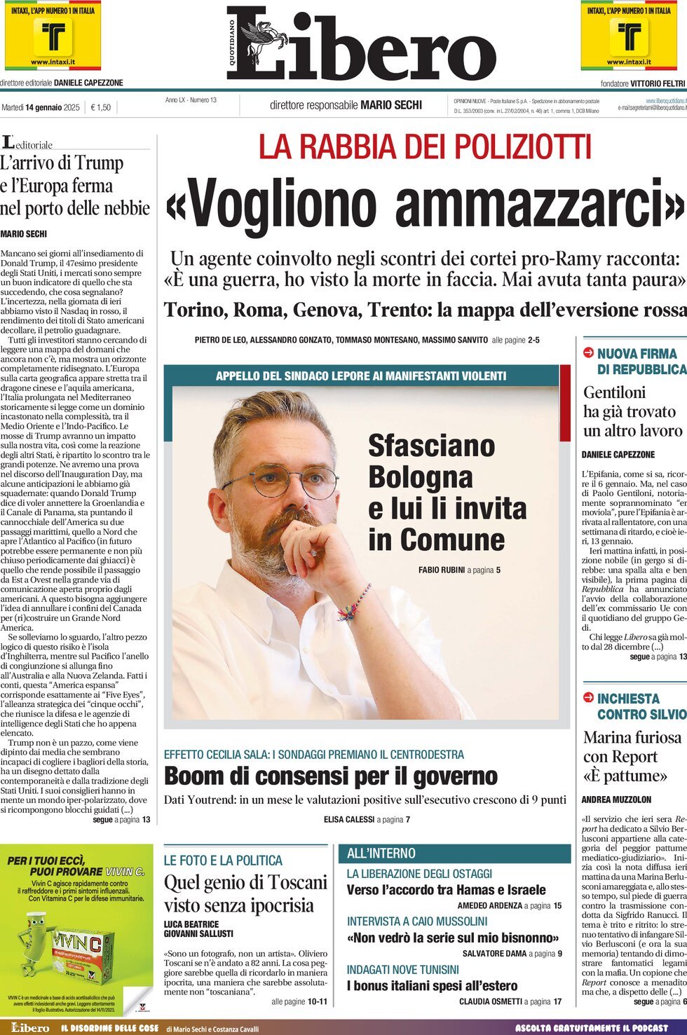 Prima-pagina-libero-edizione-di-oggi-14-01-2025