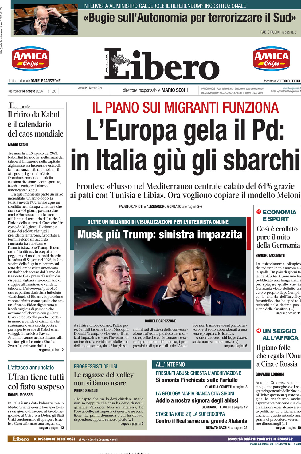 Prima-pagina-libero-edizione-di-oggi-14-08-2024