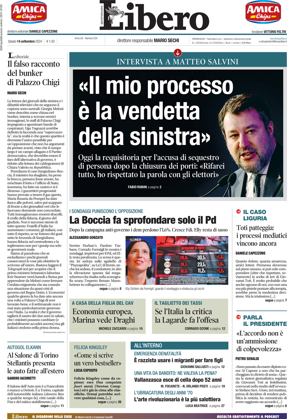 Prima-pagina-libero-edizione-di-oggi-14-09-2024