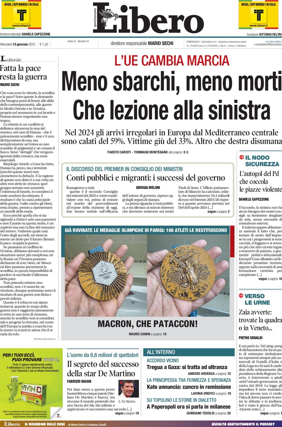 Prima-pagina-libero-edizione-di-oggi-15-01-2025