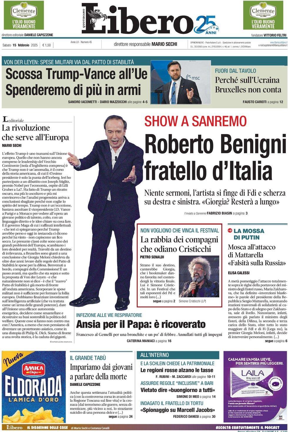 Prima-pagina-libero-edizione-di-oggi-15-02-2025