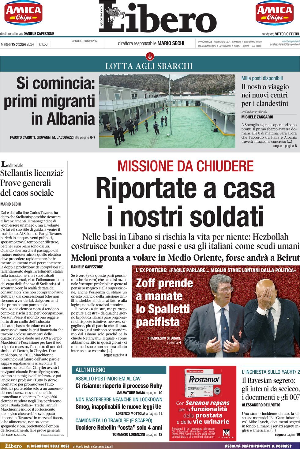 Prima-pagina-libero-edizione-di-oggi-15-10-2024