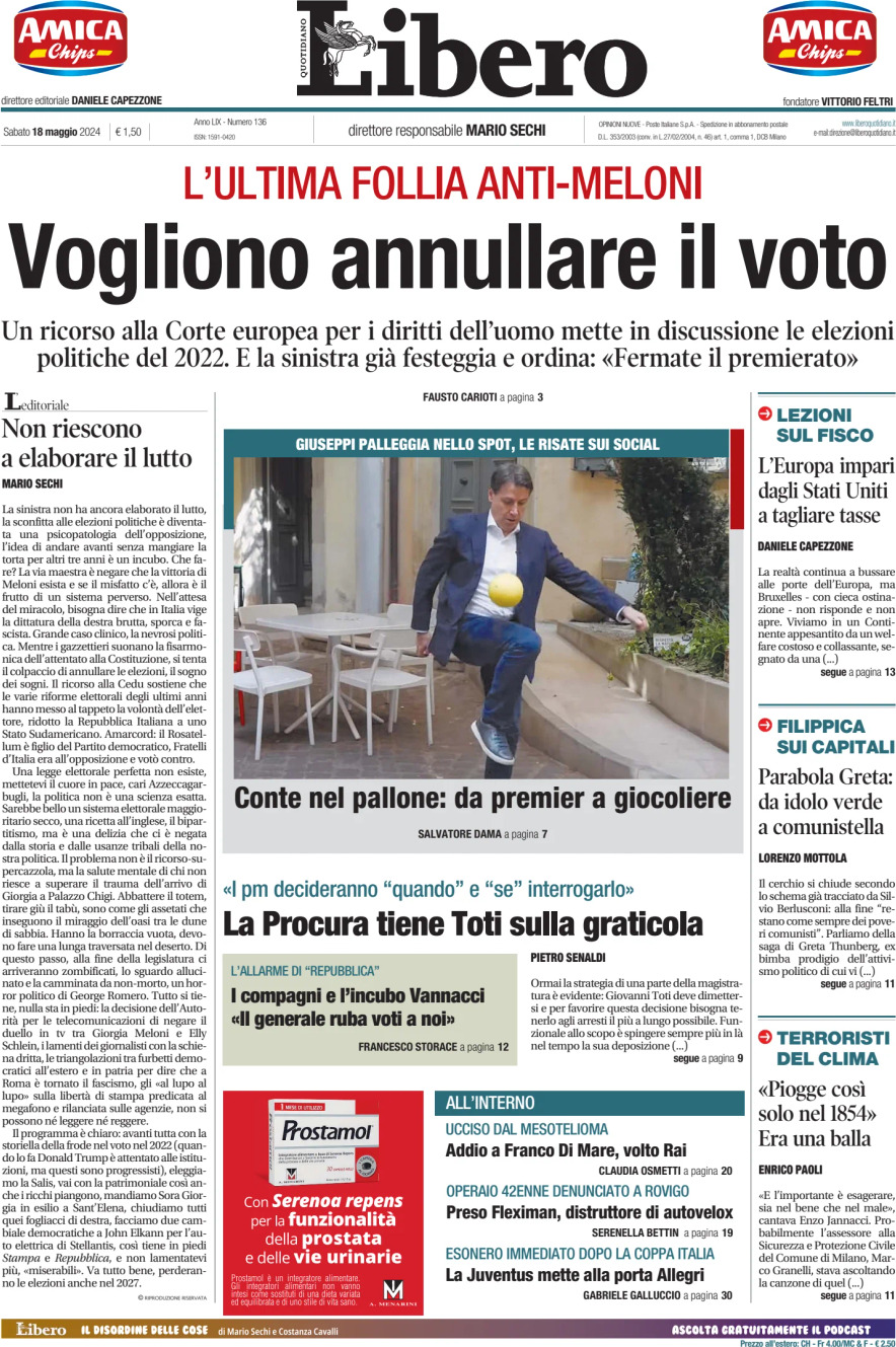 Prima-pagina-libero-edizione-di-oggi-18-05-2024