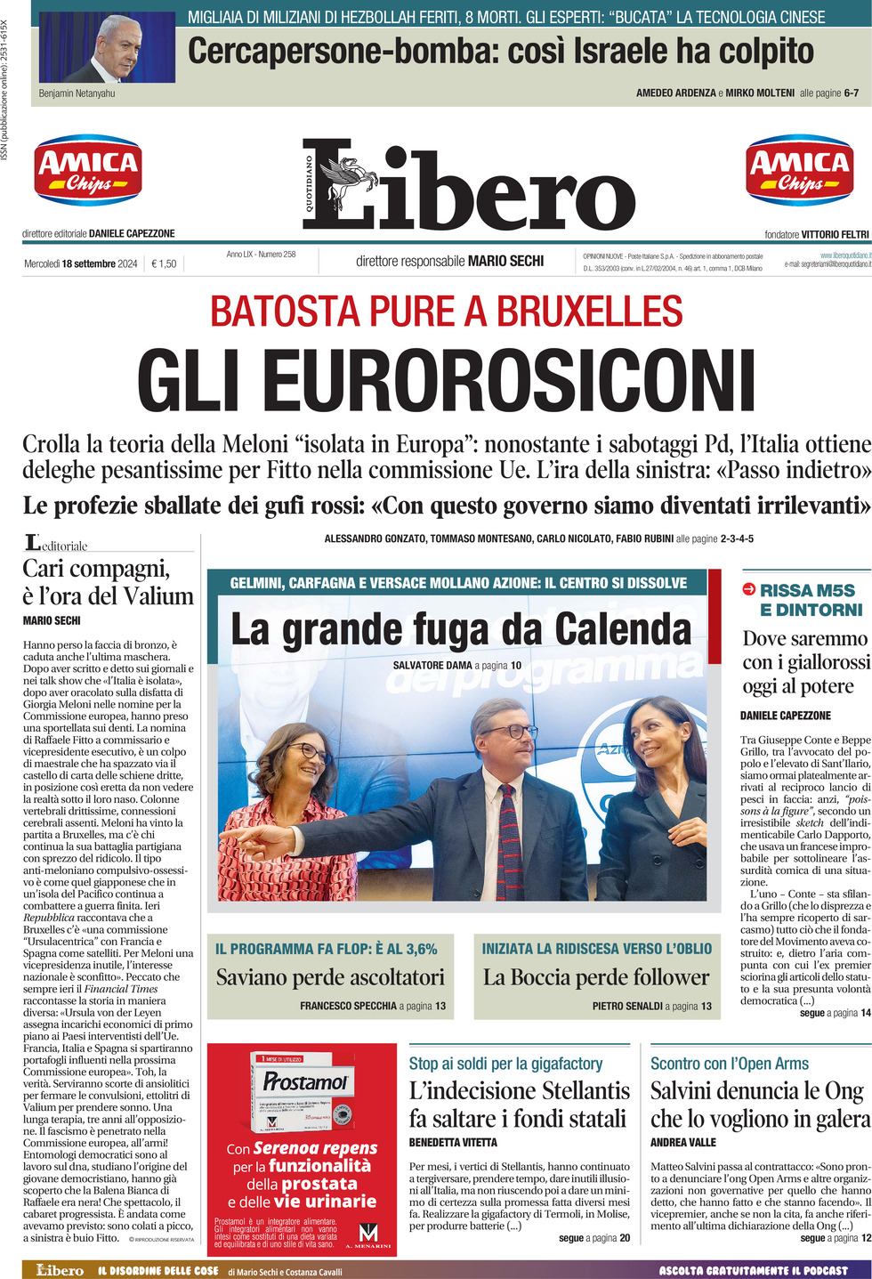 Prima-pagina-libero-edizione-di-oggi-18-09-2024