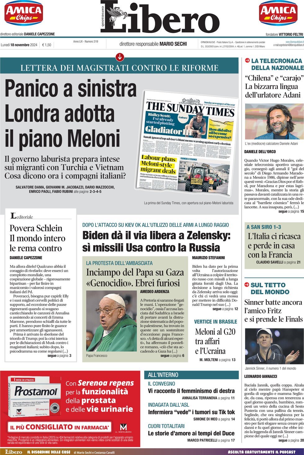 Prima-pagina-libero-edizione-di-oggi-18-11-2024