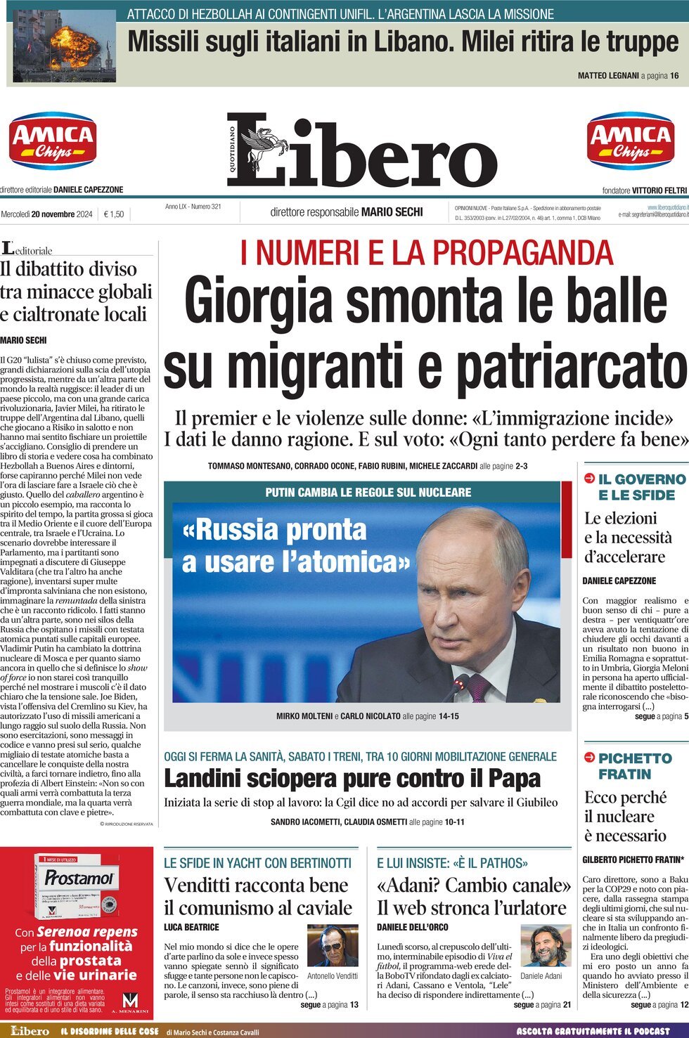 Prima-pagina-libero-edizione-di-oggi-20-11-2024