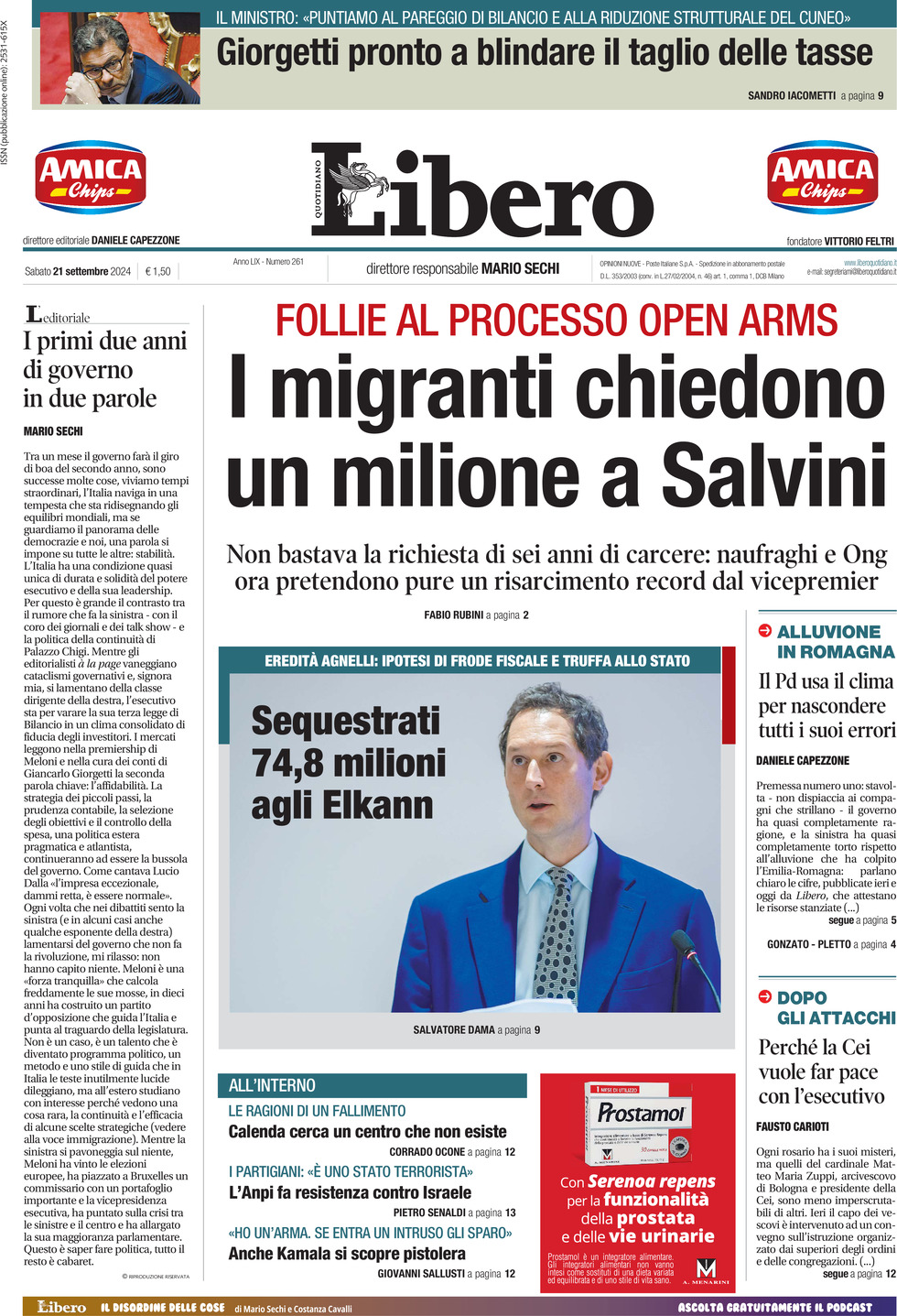 Prima-pagina-libero-edizione-di-oggi-21-09-2024