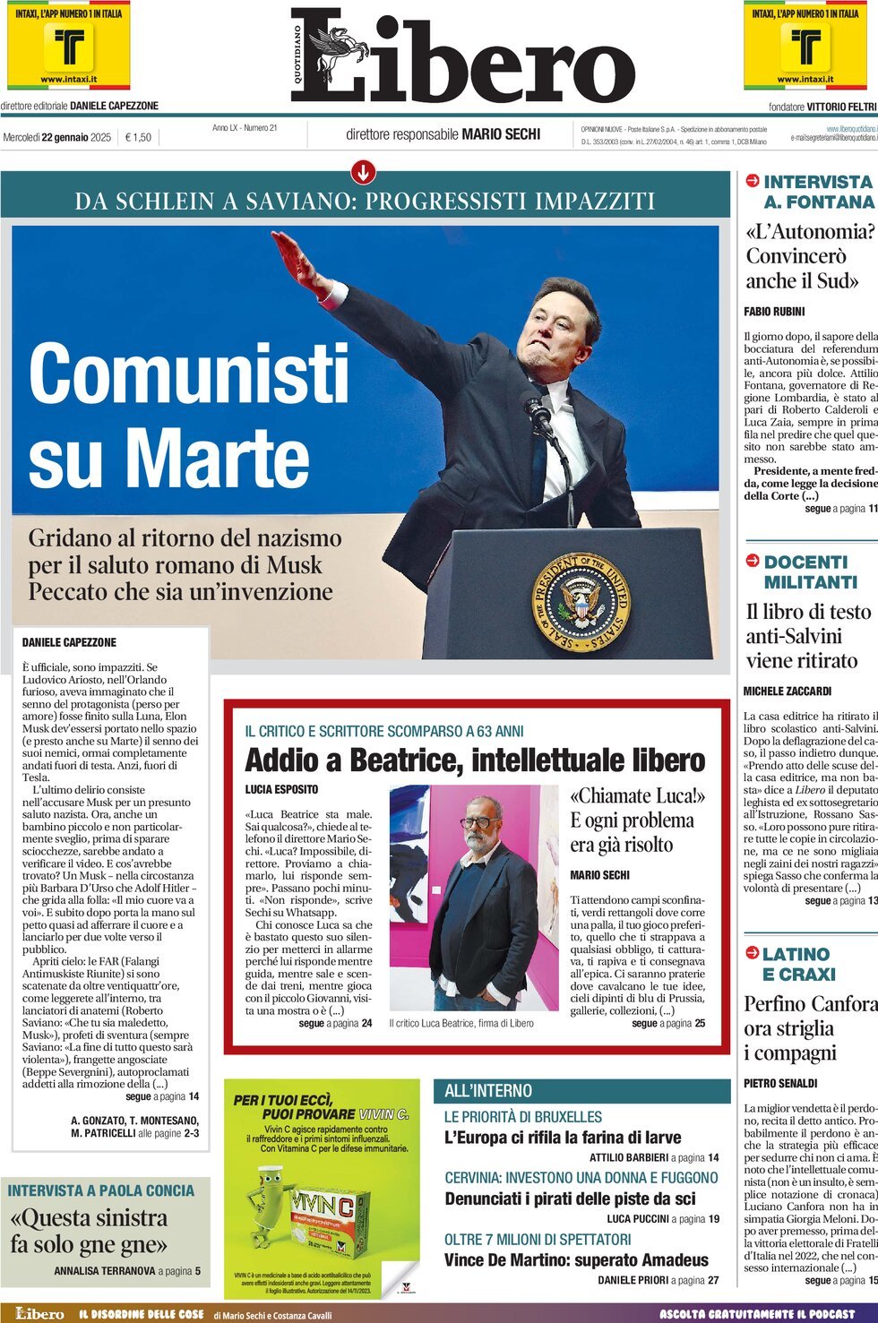 Prima-pagina-libero-edizione-di-oggi-22-01-2025