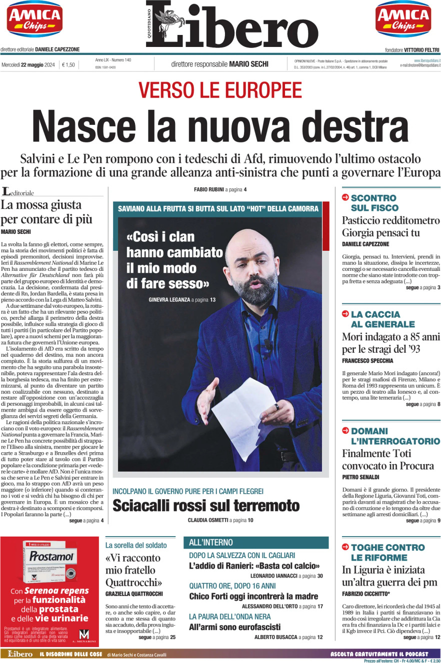 Prima-pagina-libero-edizione-di-oggi-22-05-2024