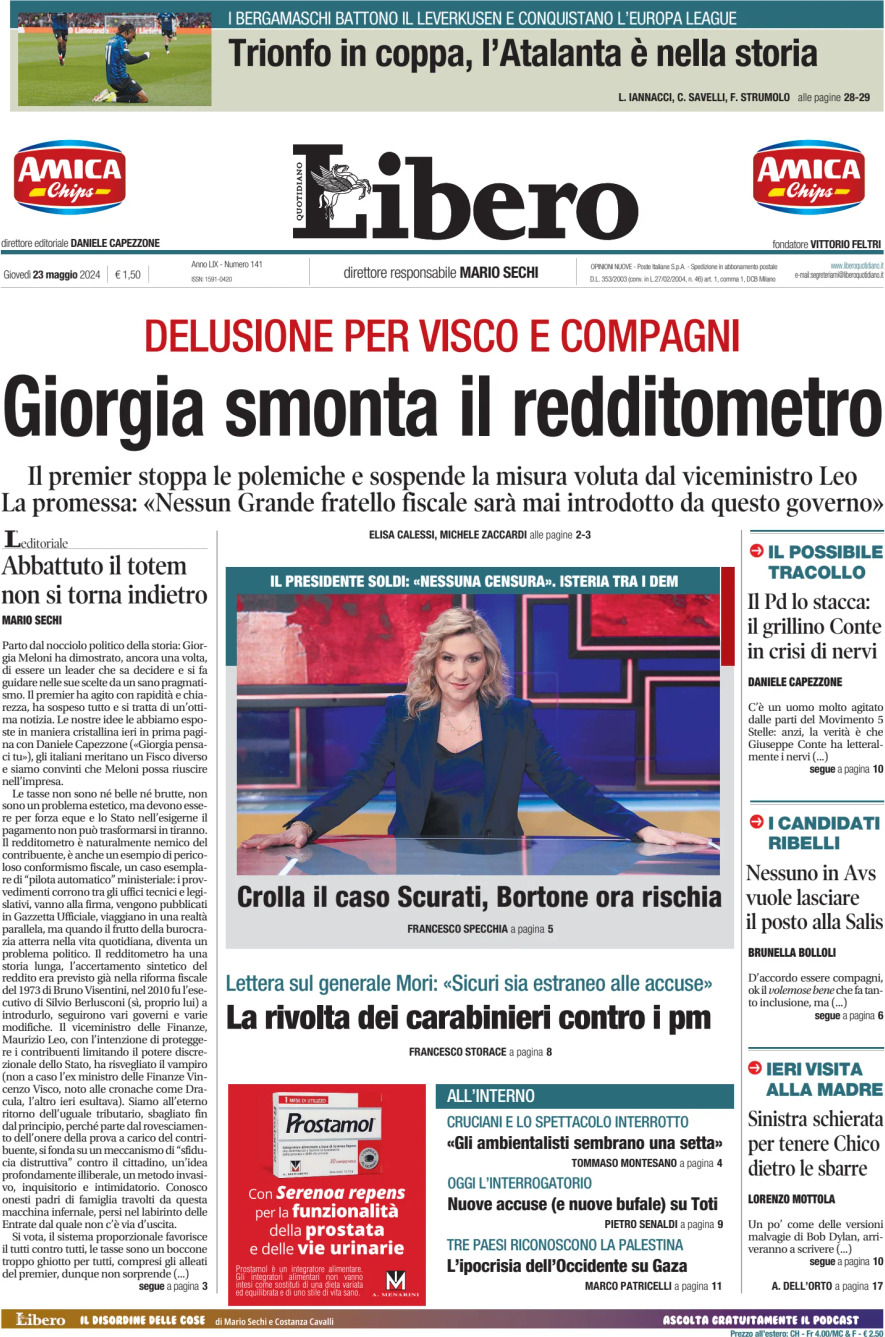 Prima-pagina-libero-edizione-di-oggi-23-05-2024