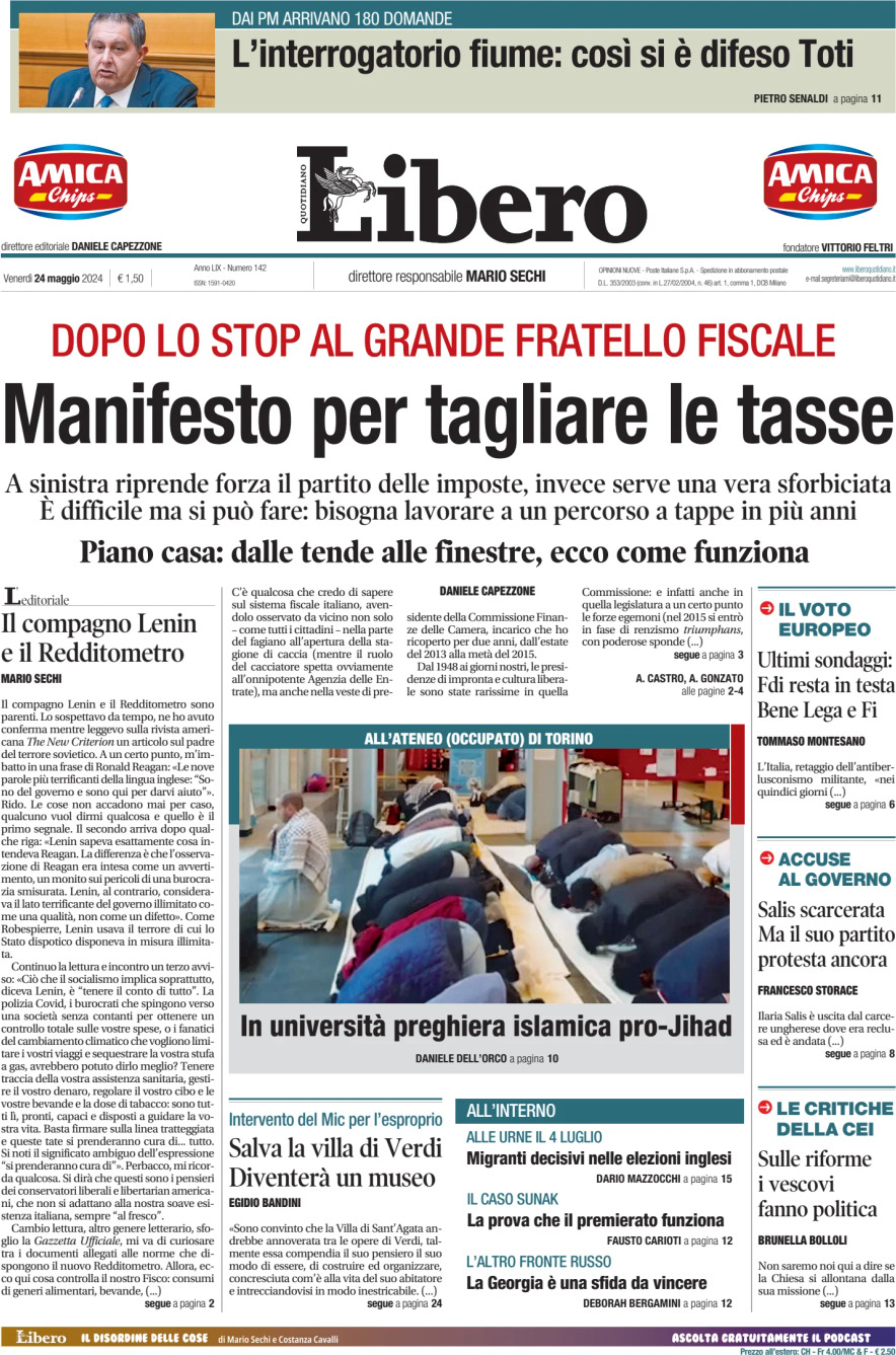 Prima-pagina-libero-edizione-di-oggi-24-05-2024