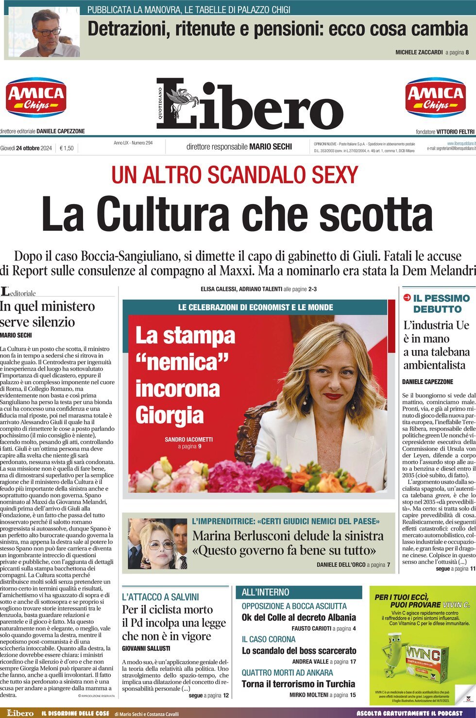 Prima-pagina-libero-edizione-di-oggi-24-10-2024