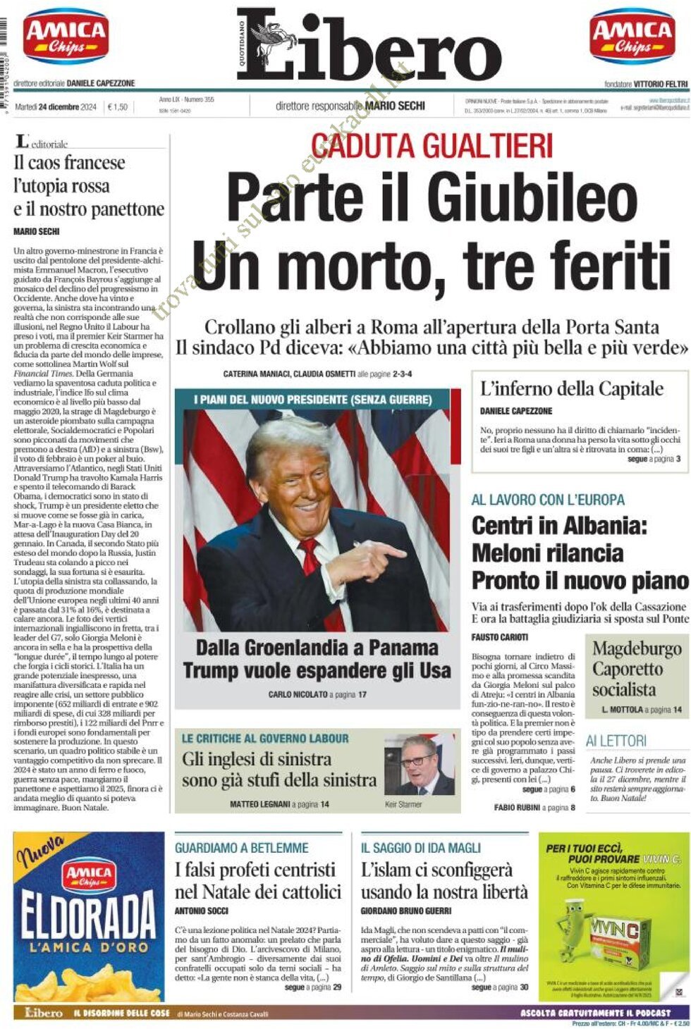 Prima-pagina-libero-edizione-di-oggi-24-12-2024