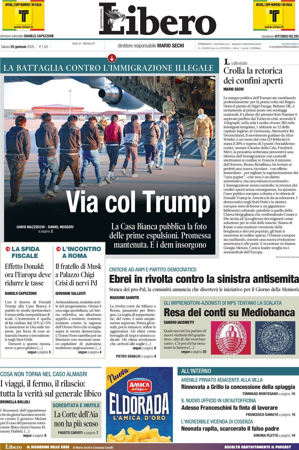 Prima-pagina-libero-edizione-di-oggi-25-01-2025